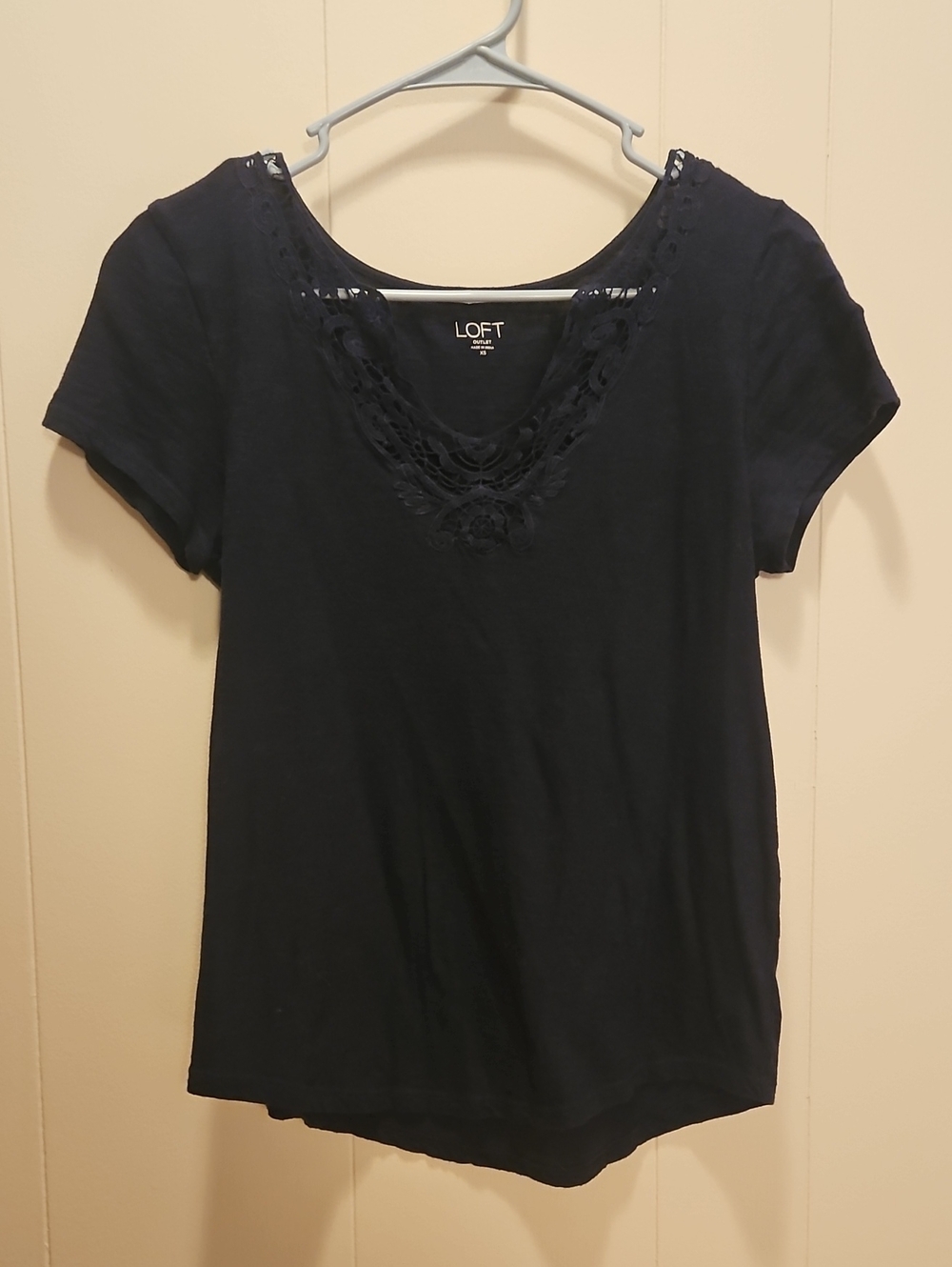 LOFT Navy Lace Scoop Neck Short Sleeve